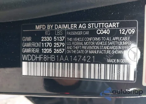 2010 Mercedes-Benz E 350 4Matic z USA, uszkodzony, nr VIN WDDHF8HB1AA147421